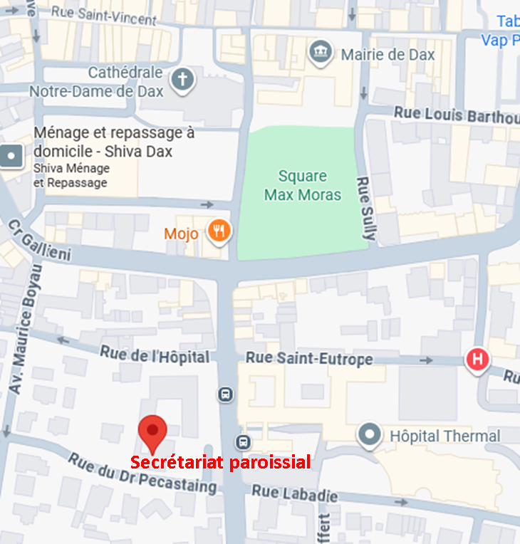 Plan d'accès au secrétariat paroissial de Saint-Paul-Saint-Vincent-de-Dax