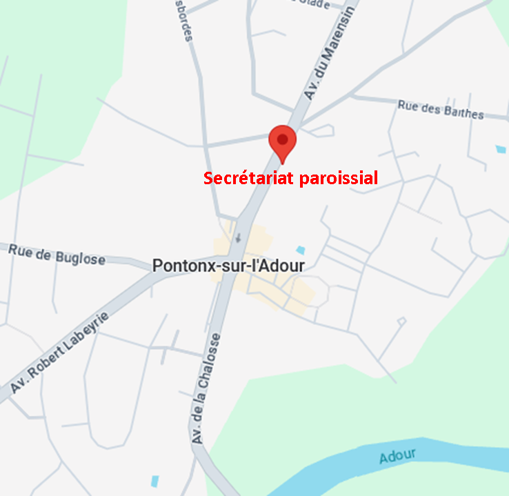Plan d'accès au secrétariat paroissial de Saint-Vincent-Notre-Dame, à Pontonx-sur-l'Adour