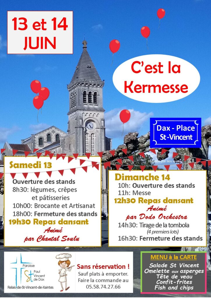 Samedi 13 et Dimanche 14 juin 2026 : Kermesse de Saint-Vincent-de-Xaintes, à Dax